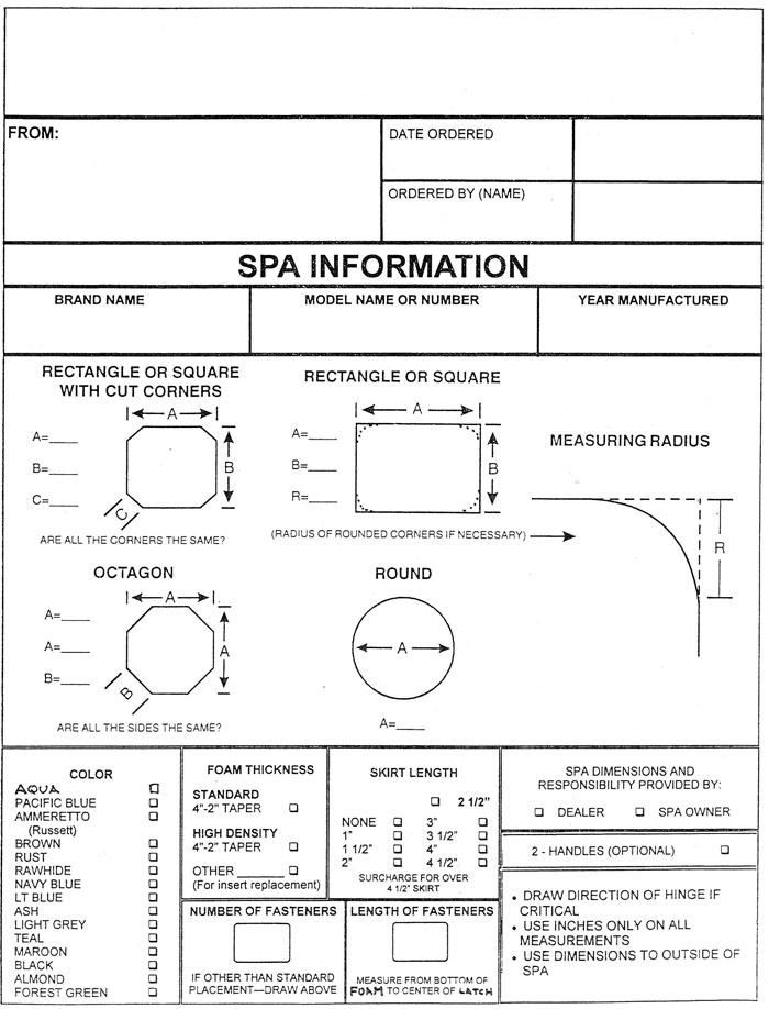 Spa Cover Order Form